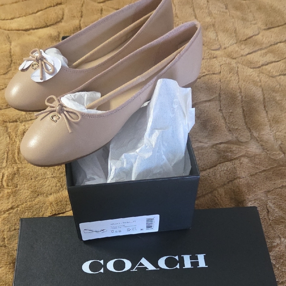 Coach Tan Ballet Flats with Bow - Picture 2 of 3